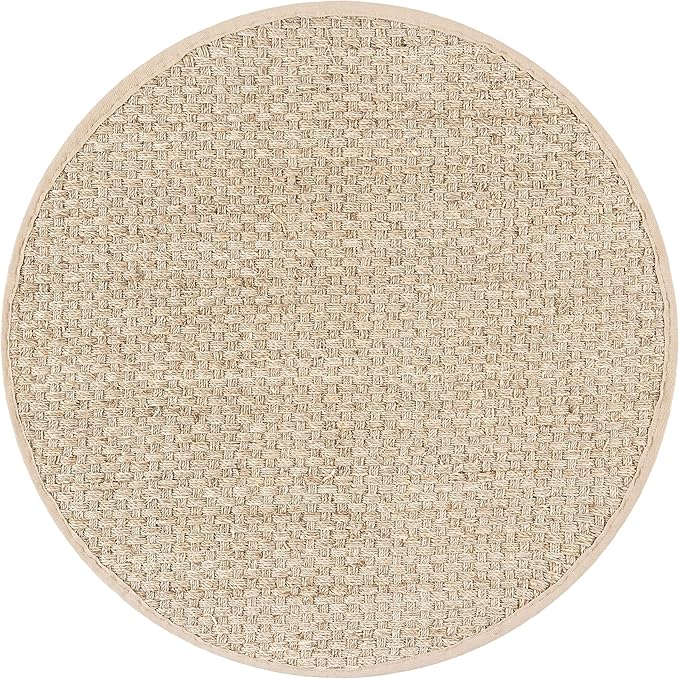 SAFAVIEH Area Rug 10' Round - Natural Fiber Collection - Large - Natural & Beige, Seagrass, Basketweave Pattern with Border (NF114A)