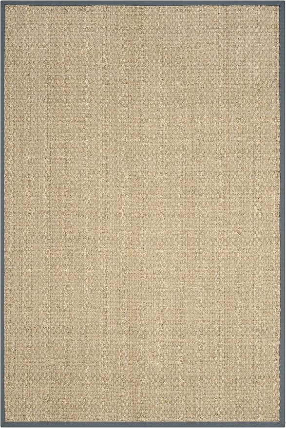 SAFAVIEH Area Rug 6x9 - Natural Fiber Collection - Natural & Dark Grey, Seagrass, Basketweave Pattern with Border (NF114Q)