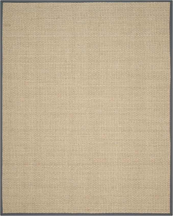 SAFAVIEH Area Rug 11x15 - Natural Fiber Collection - Large - Natural & Dark Grey, Seagrass, Basketweave Pattern with Border (NF114Q)