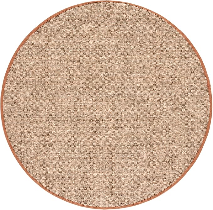 SAFAVIEH Area Rug 6' Round - Natural Fiber Collection - Natural & Brown, Seagrass, Basketweave Pattern with Border (NF114B)