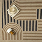 8x10 Modern Geometric Easy Jute Area Rug for Living Room Large Washable Indoor Outdoor Carpet Farmhouse Patio Office Mat Geometric Line Non Slip Black Carpet for Backyard Dining Room