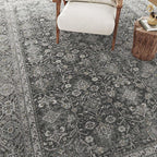 Black Runner Rug 2'6"x14' Vintage Area Carpet Hallway Long Indoor Kitchen Washable Living Room Low Pile Traditional Distressed Retro Accent Rug Non Slip Laundry Bathroom Office Dining Room