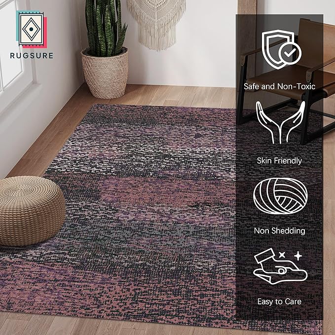 RUGSURE Washable Area Rug - 1/6 Thick - Stain & Water Resistant Non-Slip - Resistant Rug for Living Room, Bedroom, Nursery, Pet & Child Friendly, Vintage Charm Area Rugs (Burgundy, 3' x 5 ')