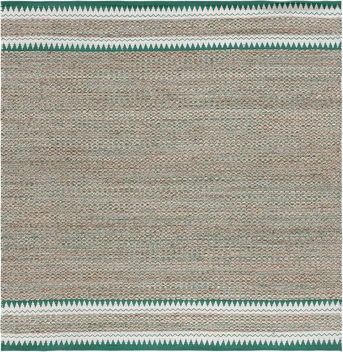 SAFAVIEH Natural Fiber Collection Area Rug - 6' Square, Natural & Green, Handmade Farmhouse Boho Coastal Rustic Jute, Ideal for High Traffic Areas in Living Room, Bedroom (NF874Y)
