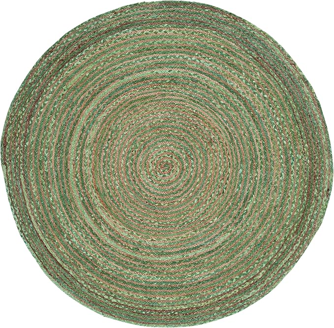 SAFAVIEH Area Rug 3' Round - Cape Cod Collection - Green & Natural Brown, Handmade Jute & Cotton, Woven Braided Design (CAP202Y)
