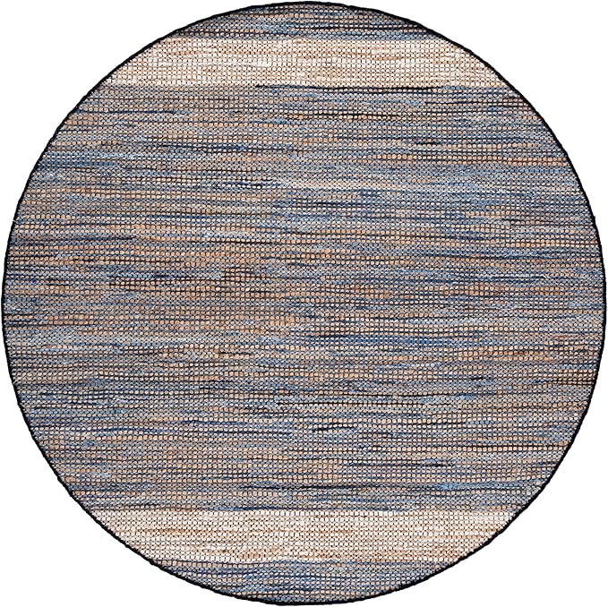 SAFAVIEH Cape Cod Collection Area Rug - 6' Round, Light Blue, Handmade Denim & Jute, Ideal for Living Room, Bedroom, Home Office, Dining Space (CAP153L-6R)