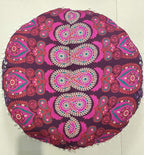 INDIAN CRAFT CASTLE 24" Pink Peacock Mandala Barmeri Large Floor Pillow Cover Cushion Meditation Seating Ottoman Throw Cover Hippie Decorative Zipped Bohemian Pouf Ottoman Pom Pom Cases 24" Round