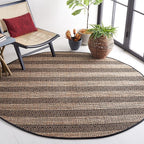SAFAVIEH Natural Fiber Collection 7' Round Black/Natural NFB653Z Handmade Boho Farmhouse Rustic Jute & Cotton Jute Area Rug
