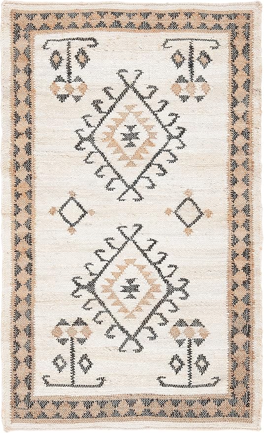 SAFAVIEH Kilim Collection Accent Rug - 2'3" x 5', Ivory & Black, Handmade Flat Weave Jute, Ideal for High Traffic Areas in Entryway, Living Room, Bedroom (KLM762A)
