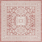 Rugs.com Outdoor Aztec Collection Rug – 5 Ft Square Rust Red Flatweave Rug Perfect for Living Rooms, Kitchens, Entryways
