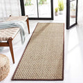 SAFAVIEH Natural Fiber Collection Runner Rug - 2'6" x 12', Natural & Dark Brown, Seagrass, Basketweave Pattern with Border (NF114K)