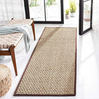 SAFAVIEH Natural Fiber Collection Runner Rug - 2'6" x 12', Natural & Dark Brown, Seagrass, Basketweave Pattern with Border (NF114K)
