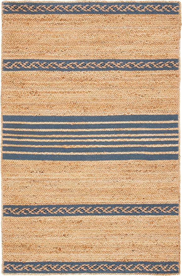 SAFAVIEH Natural Fiber Collection Accent Rug - 3' x 5', Natural & Grey, Handmade Stripe Boho Farmhouse Rustic Braided Jute, Ideal for High Traffic Areas in Entryway, Living Room, Bedroom (NFB262F)