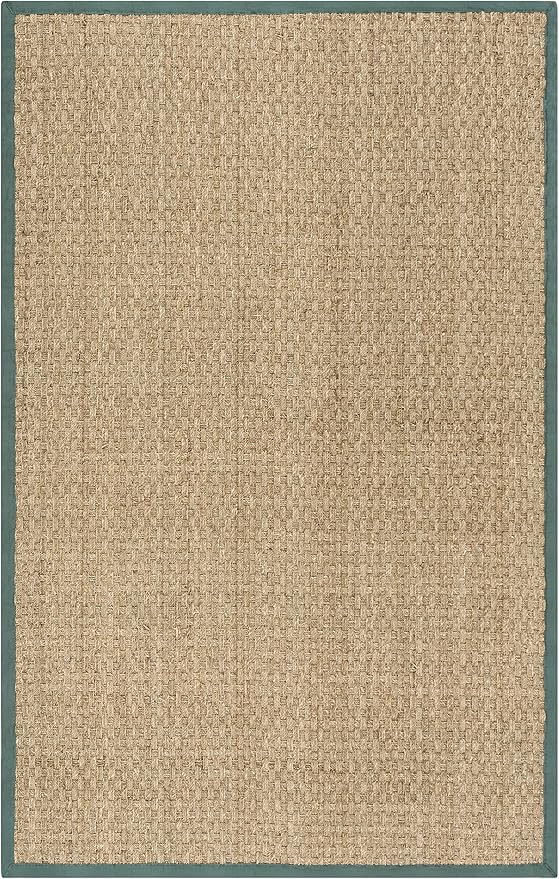SAFAVIEH Area Rug 5x8 - Natural Fiber Collection - Natural & Light Blue, Seagrass, Basketweave Pattern with Border (NF114M)