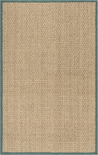 SAFAVIEH Area Rug 5x8 - Natural Fiber Collection - Natural & Light Blue, Seagrass, Basketweave Pattern with Border (NF114M)