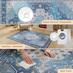 Bedsure 3x5 Area Rugs for Living Room, Machine Washable Rugs, Non-Slip Backing, Non-Shedding, Vintage Low Pile Easy Care Throw Carpet for Bedroom Dining Room, Medium Gray