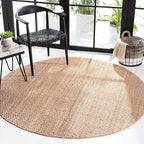SAFAVIEH Area Rug 9' Round - Natural Fiber Collection - Natural Brown, Handmade Jute, Basketweave Design (NF401A)