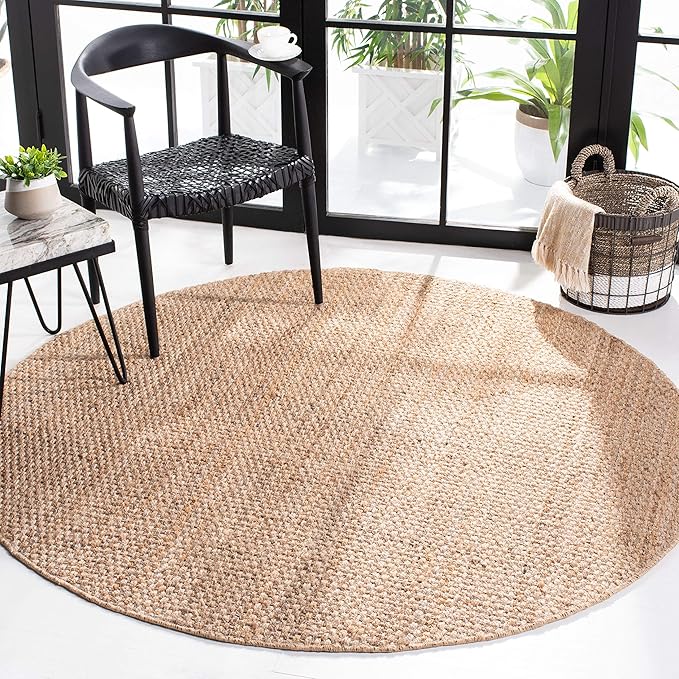 SAFAVIEH Area Rug 6' Round - Natural Fiber Collection - Natural Brown, Handmade Jute, Basketweave Design (NF401A)