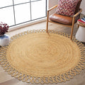 Hand Woven Braided Jute Rug - 4' Round - Reversible Farmhouse Dining Room Rug, Living Room, Bedroom, Kitchen - Natural Decorative Floor Circle Boho Entry Area Rugs - 4 Foot Round Rug