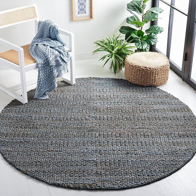 SAFAVIEH Natural Fiber Collection Area Rug - 8' Round, Grey, Handmade Jute, Braided Woven Design, Ideal for Living Room, Bedroom (NF212G)