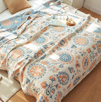 Scientific Sleep Floral Boho Mandala Datura Flower Bohemia Reversible 100% Cotton Muslin Blanket Throw Cover for Bed Couch Sofa Cozy Soft Lightweight Warm Quilt Bedspread Coverlet Twin 60 in x 80 in