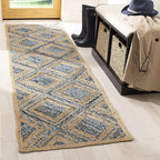 SAFAVIEH Cape Cod Collection Runner Rug - 2'3" x 8', Natural & Blue, Handmade Flat Weave Diamond Braided Jute & Denim, Ideal for High Traffic Areas in Living Room, Bedroom (CAP354A)