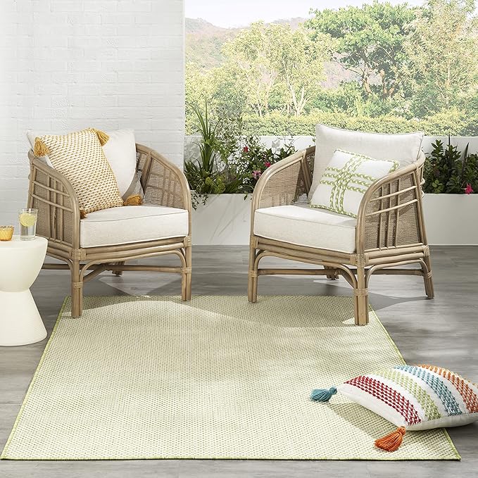 Nourison Home Courtyard Ivory Green 4' x 6' Area Rug - Easy Clean, Non Shedding, Bed Room, Living Room, Dining Room, Kitchen (4' x 6')