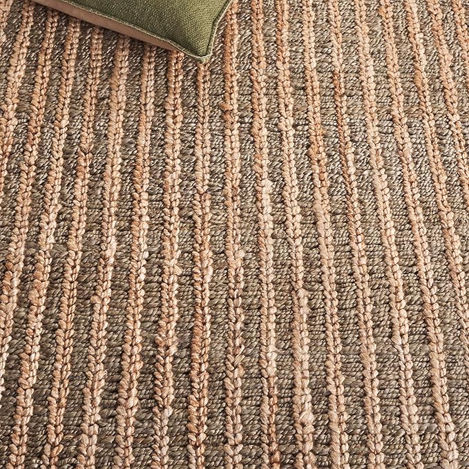 SAFAVIEH Natural Fiber Couture Collection Area Rug - 6' x 9', Green & Natural, Handmade Jute, Ideal for Living Room, Bedroom, Home Office, Dining Space (NFC101Y-6)