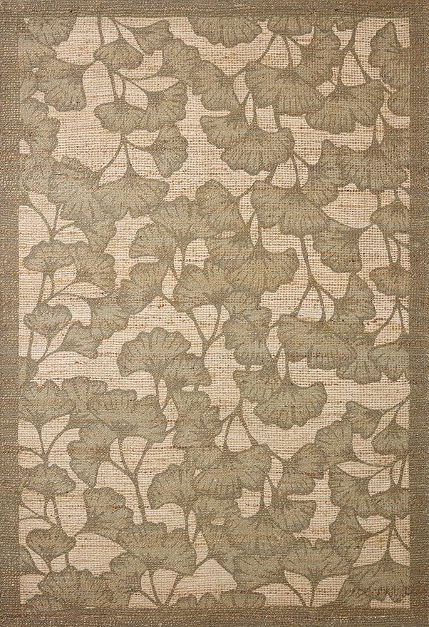 Loloi Chris Loves Julia Rue Collection RUE-02 Olive/Sage 9'-3" x 13' Area Rug Jute Neutral Floral Living Room Bedroom Rug