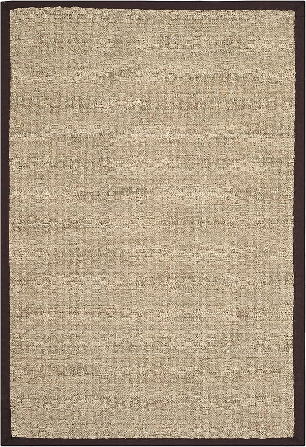 SAFAVIEH Area Rug 4x6 - Natural Fiber Collection - Natural & Dark Brown, Seagrass, Basketweave Pattern with Border (NF114K)