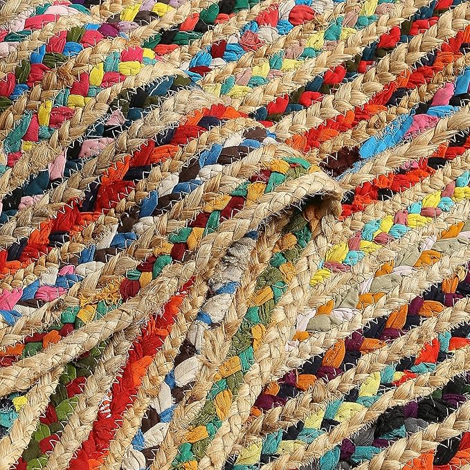 · REDEARTH · Jute Cotton Chindi Area Rug - 4'x6' Rectangular Rug, Handwoven, Non-Shedding, Soft & Durable – Multi Tones for Home Décor in Living Room, Dining Room, Bedroom, Set of 2