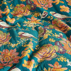 Boho Throw Blanket for Bed 80”x90”, 100% Cotton Woven Blanket for Couch Sofa, Ultra Soft 4-Layer Muslin Quilt with Floral Printed, Farmhouse Bed Blanket/Cover for Living Room Decor