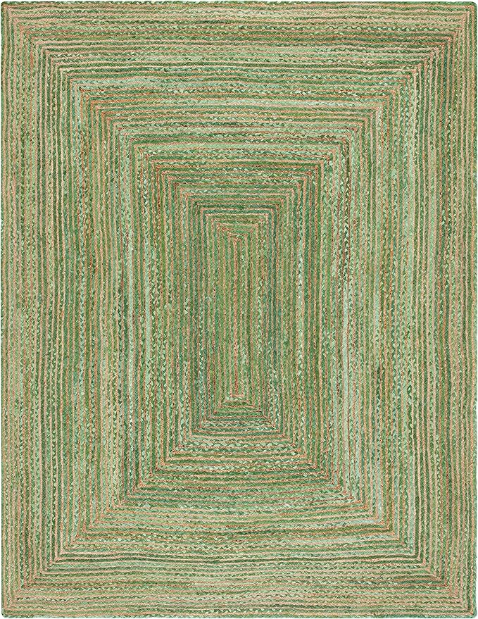 SAFAVIEH Area Rug 10x14 - Cape Cod Collection - Large - Green & Natural Brown, Handmade Jute & Cotton, Woven Braided Design (CAP202Y)