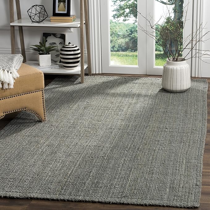 SAFAVIEH Natural Fiber Collection Area Rug - 6' x 9', Green & Grey, Handmade Farmhouse Jute, Ideal for High Traffic Areas in Living Room, Bedroom (NF730B)