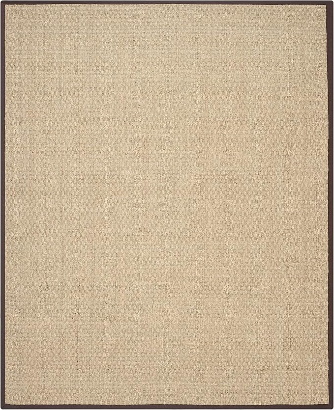 SAFAVIEH Area Rug 9x12 - Natural Fiber Collection - Large - Natural & Dark Brown, Seagrass, Basketweave Pattern with Border (NF114K)