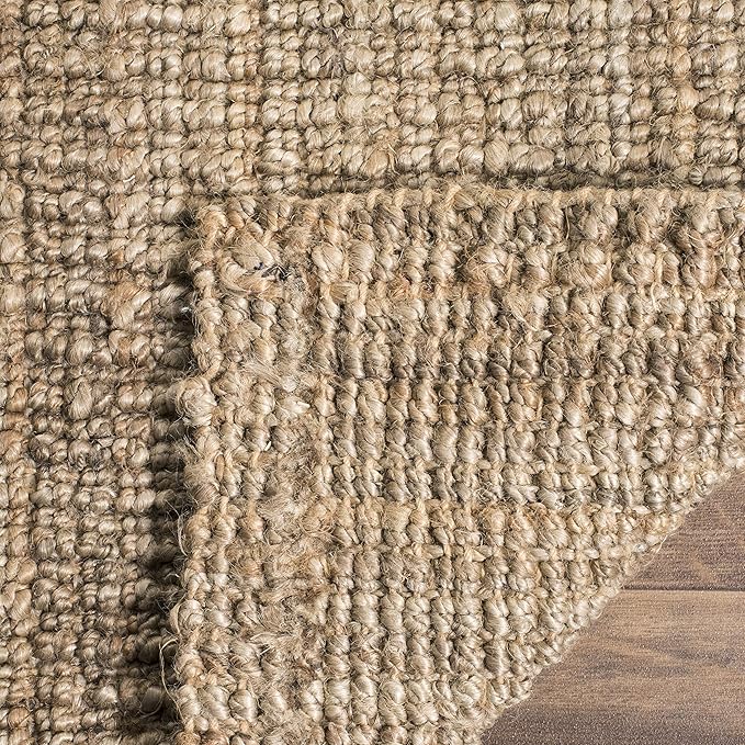 SAFAVIEH Area Rug 10' Square - Natural Fiber Collection - Large - Natural & Grey, Handmade Jute, Farmhouse Style, Chunky Textured Thick Pile (NF447M)