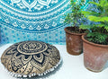 CRAFT KALA Mandala Floor Pillow Cushion Cover Seating Throw Cover Hippie Decorative Bohemian Ottoman Poufs Pom Pom Pillow Cases Boho Indian Cotton Living Room Home Décor 24" Round Black Gold Flower