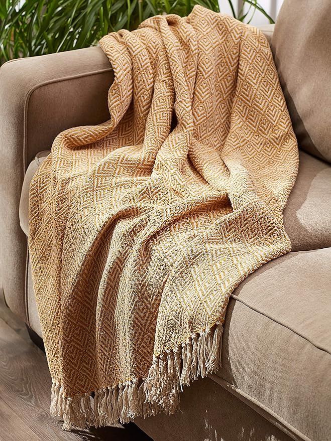DII Diamond Throw Collection Cotton Woven, 50x60, Honey Gold