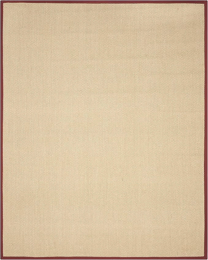 SAFAVIEH Area Rug 8x10 - Natural Fiber Collection - Large - Maize & Burgundy, Sisal, Woven Design with Border (NF141D)