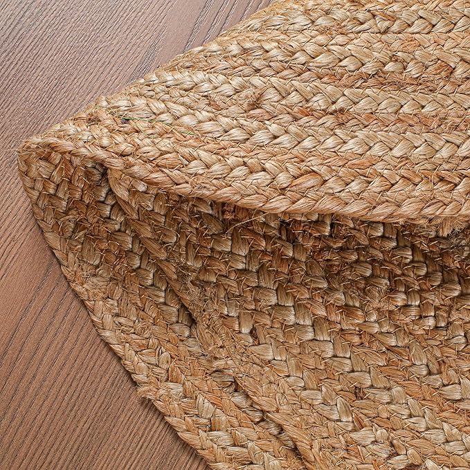 Hand Woven Jute Area Rug - 3' Round - Rustic Beige Reversible Farmhouse Rugs for Bedroom, Kitchen, Living Room - Vintage Natural Braided Entry Floor Décor Circle Boho Round Jute Rug 3ft