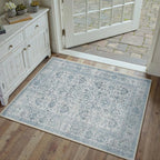 Blue Area Rug 2x3 Entryway Washable Soft Carpet Vintage Non Slip Indoor Kitchen Entrance Door Mat Traditional Retro Distressed Small Throw Rug Bathroom Laundry Bedroom