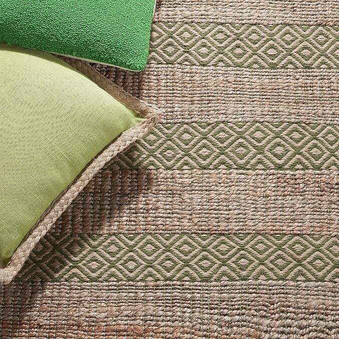 SAFAVIEH Natural Fiber Collection Runner Rug - 2'3" x 8', Green & Natural, Handmade Boho Farmhouse Rustic Jute & Cotton, Ideal for High Traffic Areas in Living Room, Bedroom (NFB653Y)