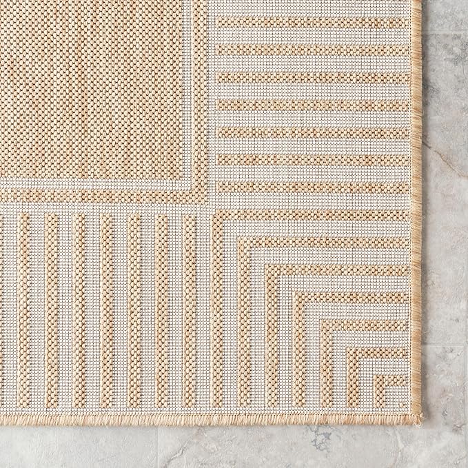 Nuloom Asha Tan/Ivory, 4' x 6', Casual, Striped Border, Soft and Cozy, High Traffic, Stain Resistant, Easy Clean, Durable Area Rug for Indoor/Outdoor Patio, Deck, Porch, Garden, Courtyard