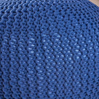 Round Pouf Ottoman, 18" Bordeaux Knitted Cotton Woven Round Pouf, Handmade Woven Bean Bag for Living Room, Floor Bag for Bedrooms, Home, Offices, Sofa Footrest (Navy)