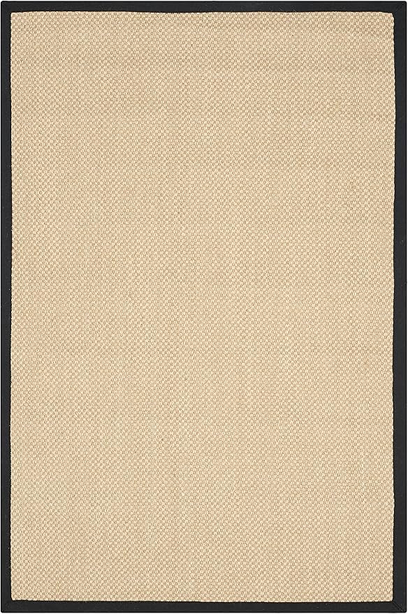 SAFAVIEH Area Rug 4x6 - Natural Fiber Collection - Maize & Black, Sisal, Woven Design with Border (NF141A)