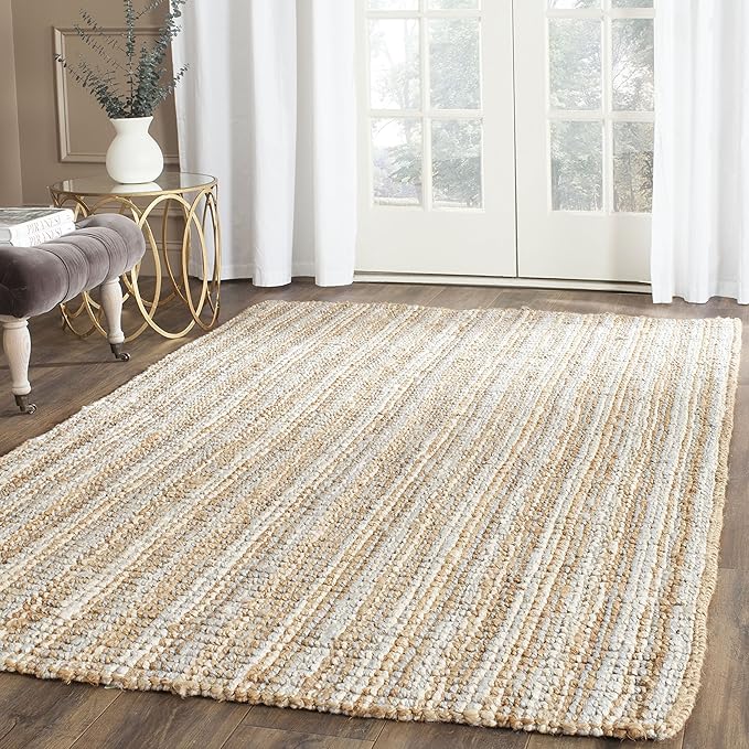 SAFAVIEH Area Rug 4x6 - Natural Fiber Collection - Grey & Natural Brown, Handmade Jute, Farmhouse Style, Chunky Textured Thick Pile (NF447K)