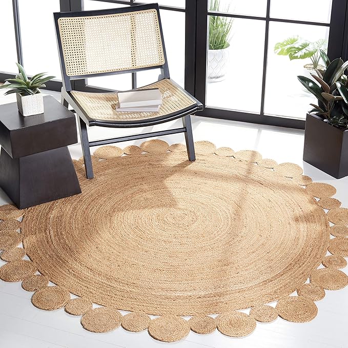 SAFAVIEH Natural Fiber Round Collection 5' Round Natural NFB307A Handmade Boho Country Charm Jute Area Rug