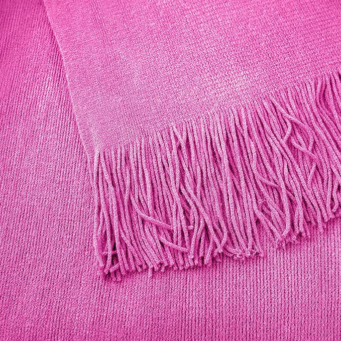 Vonty Hot Pink Knitted Blanket with Tassels Fringe 60" x 80", Super Soft Knit Throw Blanket, Farmhouse Decorative Lightweight Blanket for Couch, Sofa, Bed