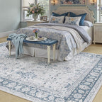 5x7 Area Rug Blue Washable Vintage Carpet Living Room Bedroom Non Slip Stain Soft Resistant Low Pile Thin Boho Accent Indoor Throw Rug for Dining Room Office