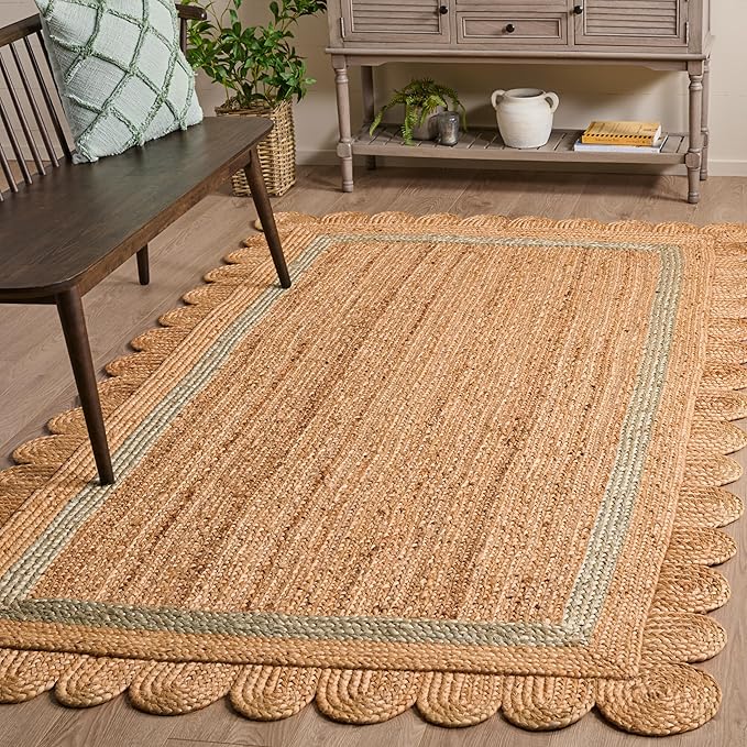 SAFAVIEH Area Rug 5x8 - Natural Fiber Collection - Natural & Light Blue, Handmade Jute, Ideal for Living Room, Bedroom, Dining Space (NF896L)